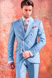 Cheap And Fine Double-Breasted Groomsmen Peak Lapel Groom Tuxedos Men Suits Wedding/Prom Best Man Blazer ( Jacket+Pants+Tie) M81
