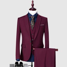 Custom Made Burgundy Mens Suits for Groom Wedding Tuxedo Costume Notched Lapel Slim Fit Formal Blazer Best Man Prom 3Piece Jacket Pants Vest