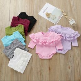 Baby Rompers Toddler Ruffle Long Sleeve Jumpsuits Newborn Triangle Onesies Infant Solid Bodysuits Kids Girls Ins Ruffle Blouse Tops BYP241