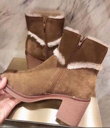 Brand New Womens Snow Winter Wool Fleece Chunky Heel 7CM Ankle Boots Keep Warm Booties SZ35-40