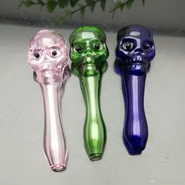 Coloured flat-headed concave ghosthead glass pipe Glass water hookah Handle Pipes smoking pipes High quality free shipping