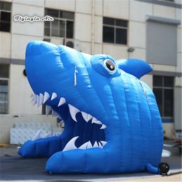Inflatable Sea Animal Mascot Tunnel 5m Giant Blue Blow Up Shark Head With Open Mouth For Entrance Decoration