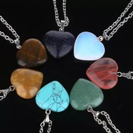 New Heart-shaped Natural Stone Pendant Necklaces Turquoise/Agate/Crystal Necklaces Lovers Necklace For Men Women Jewellery