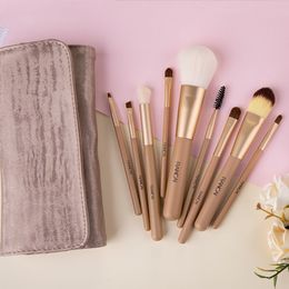 RANCAI 9pcs Makeup Brushes set Powder Foundation Blusher Eyeshadow Eyelash Brush Kabuki Cosmetics Beauty Tools with Leather Case