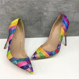 New colorful square fine-heeled pointed high-heeled shoes 12CM super high-heeled banquet women's shoes custom-made 33-44 yards