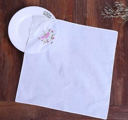 12pcs 28cmx28cm 100%Cotton Embroidery lace Handchief Men Square Pure White handkerchief