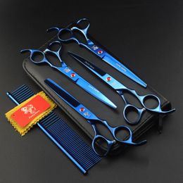 poetry kerry 7.0 inch electroplate blue 62HRC hardness 6CR stainless steel 4 hair scissors kit with comb