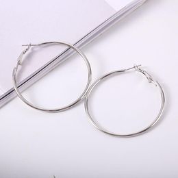 Fashion-Hyperbole Hoop Earrings Big Smooth Circle Earrings For Women Diameter 5cm Large Simple Fashion Silver Metal Ear Jewellery