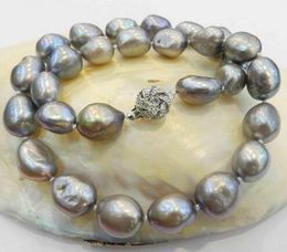 Beautiful 12-13mm South Sea Baroque gray silver pearl necklace 18 inch 925 s