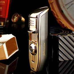 red flame UK - luxury high-end triple blue flame Jobon Jet Torch cigarette lighter Snake Mouth windproof Butane Gas refillable red wood grain black Q528