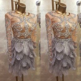 Great Gatsby Feather 2020 Cocktail Dresses Long Sleeve Beading Short Prom Evening Gowns Yousef aljasmi Party Occasion Dress