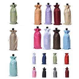 hot Wine Bottle Covers Champagne Wine Packaging Gift Bags Christmas Jute bag Wedding Dinner Cup holder Christmas 1000pcs T2I5433