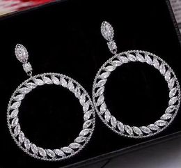 Fashion Hollow Drop Hoop earring 5A zircon CZ Diamond 925 Sterling Silver Engagement Wedding Dangle Earrings for women Bridal Jewellery Gift