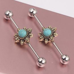 Flower Bead Ear Industrial Barbell Scaffold Bar Barbell Piercing Cartilage Earring Body Jewelry Ear BAR