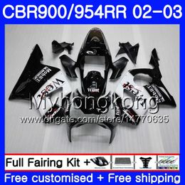 Black west Factory Body For HONDA CBR900RR CBR 954 RR CBR900 RR CBR954 RR 280HM.2 CBR 900RR CBR954RR 02 03 CBR 954RR 2002 2003 Fairings kit