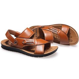 Hot Sale-2019 Summer Genuine Leather Outdoor Solid Durable Antislip Buckle Men's Sandals for Male 38-44