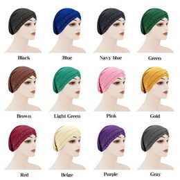 Hot Selling New Arrival Solid Color Muslim Bandanas Countryside Style Women Turban Hijab Hat Stretch Caps Hair Accessories
