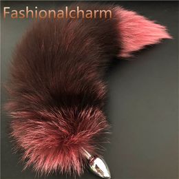 Pink -Real Genuine Fox Fur Tail Plug Anal Plug Cosplay Toy Love Sweety Toy Accessories Tassels