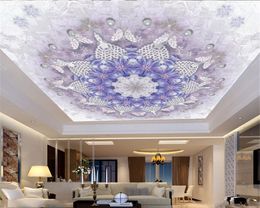 3d Mural Wallpaper Purple Flowers Pearl White Butterfly Living Room Bedroom Zenith Decoration Mural Wallpaper