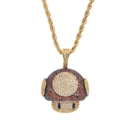 Wholesale-Hip Hop mushroom Pendant Copper Micro pave with CZ stones Necklace Men Gift Jewelry CN059