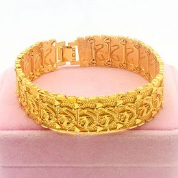 Hip Hop Mens Bracelet Cool Wrist Chain 18k Yellow Gold Filled Classic Mens Solid Jewellery With Dragon Patterned Gift