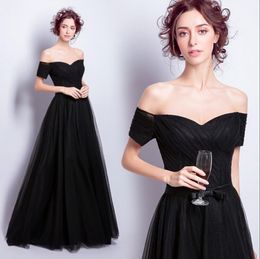 Sexy Luxurious Evening Dresses Off Shoulder with Short Sleeves Tulle Floor-Length