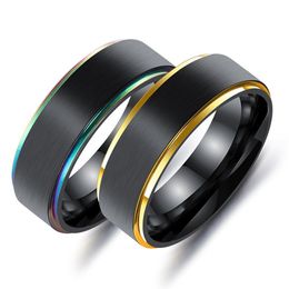 2pack Trendy Black Titanium Steel Simple Style Colourful Plating Men Finger Ring Valentine's Day Gift - Colourful and 5 Size