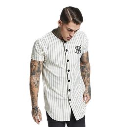 Homens Verão Manga Curta Beisebol Camiseta Sik Silk Bordado Alta Qualidade Algodão T -shirt Fashion Listrado Homens Manga Curta Tops M-2XL