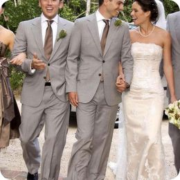 Latest Design Two Buttons Light Grey Wedding Groom Tuxedos Notch Lapel Groomsmen Men Suits Prom Blazer (Jacket+Pants+Tie) NO:2063