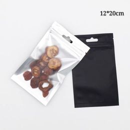 100pcs black geocery packaging bags 12*20cm reclosed food storage pouch gift mylar foil crafts and gifts samples bag with clear window on front
