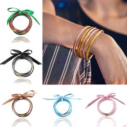 -Bijoux remplis de paillettes Bangle Stardust Silicone Cercle Femmes Bowknot Jelly Bangles Bracelet Filles 2021 Cadeau 5 PCS / Set