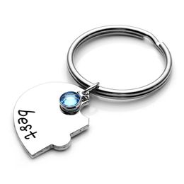 Silver Tone Alloy Rhinestone Best Friends Forever and Ever Keyring Engraved Puzzle Friendship Matching Keychain