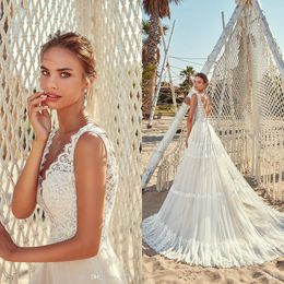 Pnina Tornai A Line Wedding Dresses V Neck Backless Boho Wedding Bridal Gowns Sweep Train Plus Size abiti da sposa