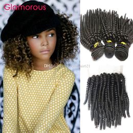 Glamorous Brazilian Virgin Hair Spiral Curly Hair Weaves with Closure Natural Colour Unprocessed Human Hair And Lace Closure 4Pcs/lot