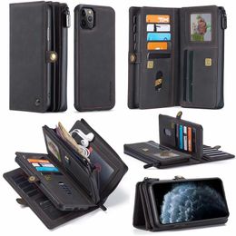 CaseMe018 Split Leather Zipper Bag Multi Slot Case for iphone 13 12 11Pro Max XS XR 8 7 6S Plus