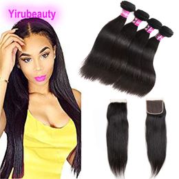 Brazilian Virgin Hair 4 Bundles With 4X4 Lace Closure 5 Pieces/lot Straight Hair Human Hair Wefts With Closure Natural Colour