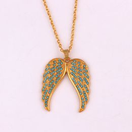 Creative Gold Plated Angel Wings Necklace Crystal Feather Link Chain Religious Amulet Jewellery for Men Women