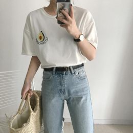 Embroidery New Style Summer Cute Avocado Embroidery Short Sleeve T-Shirt Womens Small Fresh Casual Tees Tops Female Loose T Shirt Trend