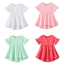 New Baby Girl T-shirts Summer Mini Dress Ruffled Sleeve Solid Colour Tops Baby Casual Dresses Fashion Toddler Girl Dresses Clothes M1640