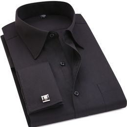 Klassische schwarze französische Manschettenknöpfe Herren Business Kleid Langarm Lteel Männer Soziale Hemd asiatische Größe 4xl 5xl 6xl
