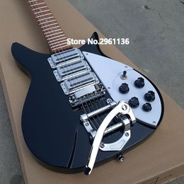 JohnLennon 325 Short Scale Length 527mm Jetglo Black Electric Guitar 6 String Bigs Tremolo Brown Lacquer Paint Fingerboard Dot Inlay
