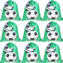 Football Design Party Supplies Favors Bags Child Boys Girls Birthday Cartoon Drawstring Gift Present Wrap Pouch Soccer Bag Backpack 31X37cm