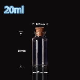 27*58*12.5mm 20ml Glass Bottles With Cork Small Transparent Mini Empty Glass Vials Jars 100pcs