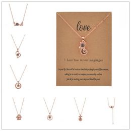 Projection 100 Languages I Love You Necklace For Women Love Memory CZ Rose Gold Pendant Choker Necklace Wedding Party Gift for Lover