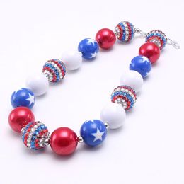 Baby Girls Chunky Handmade Bubblegum Beaded Necklace 4th July USA Flag Color Choker Necklace Jewelry Gift