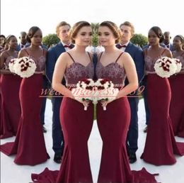 Elegant Spaghetti Bridesmaid Dresses Lace Beads Mermaid African Maid Of Honor Dress Evening Party Gowns Formal Prom Dress Wedding Guest Wear