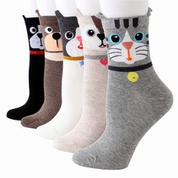 Solid Dog Face Student Socks Cute Cartoon Dog And Cat Ears Girls Socken Pure Cotton Absorbent Socks M121 Free Shipping