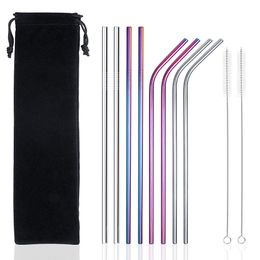 304 Stainless Steel Or Food Grade Silicone Drinking Straws 8 Pieces Set With 2 Cleaning Brushes FDA approved Metal Eco-friendly Reusable