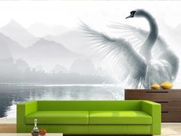 white 3d wallpapers Romantic and beautiful swan wallpapers TV background wall decoration painting