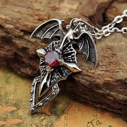 vampire jewelry for men NZ - Pendant Necklaces Fashion Men Necklace Cosplay Vampire Diaries Gothic Fantasy Red Cross Punk Style Men's Jewelry Gift Crow Skull